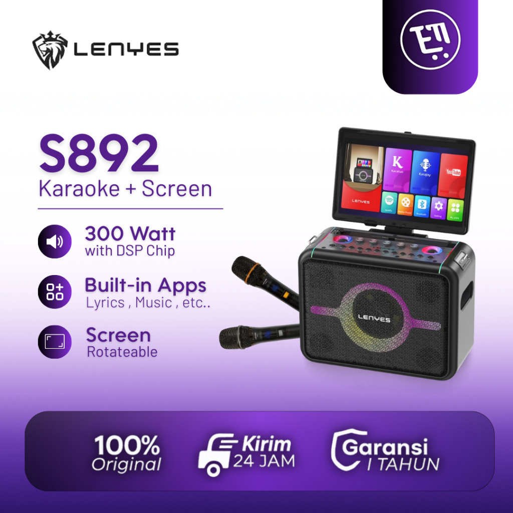 LENYES S892 300W Speaker KTV Karaoke Bluetooth + TV Android 14,1" Touch Screen DSP High Power Bass
