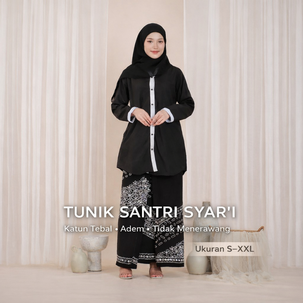 Tunik Santri Muslimah Syar’i Terbaru – Baju Ngaji Wanita Lengan Panjang Adem & Longgar