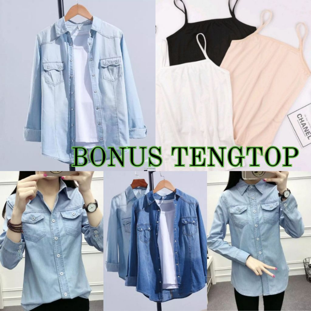 COD Kemeja Denim Wanita Lengan Panjang/Kemeja Wanita Polos Terbaru Nyaman Dipakai/Atasan Wanita Rema