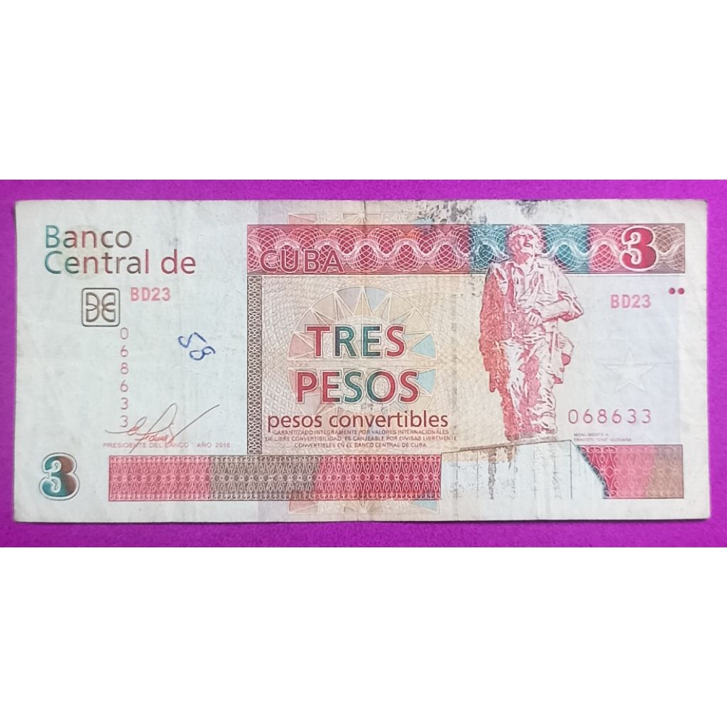 UANG KERTAS CUBA 3 PESOS 2010