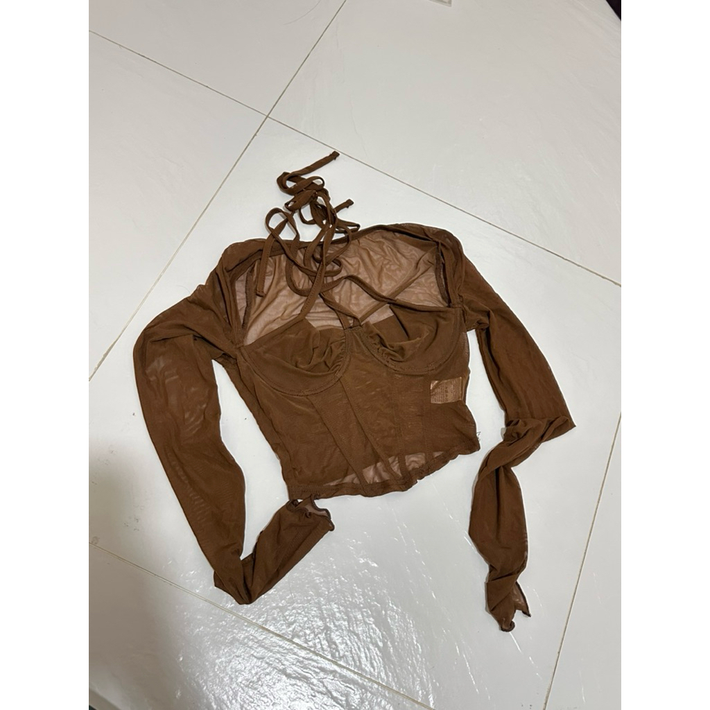 SHEIN DARK BROWN MESH TOP / PARTY TOP