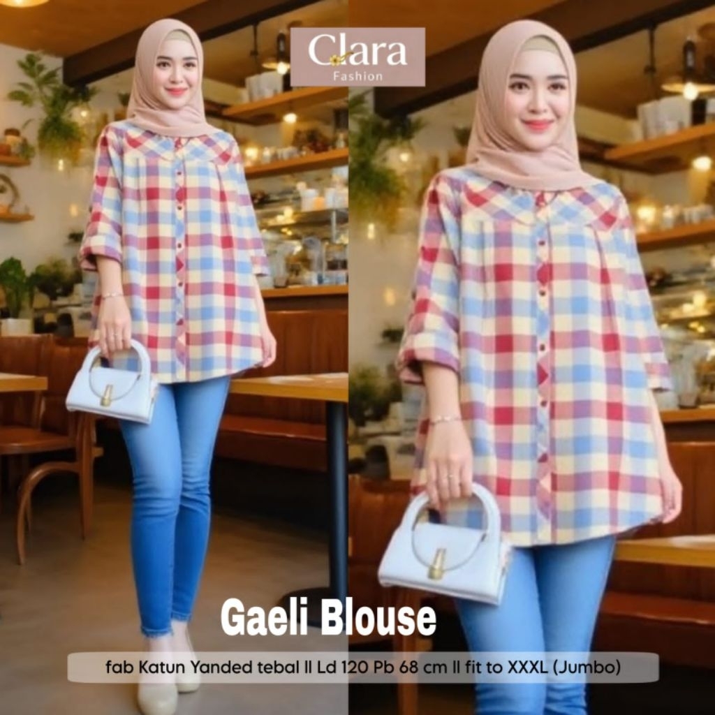 Blouse katun Jumbo motif kotak kotak gaeli blouse