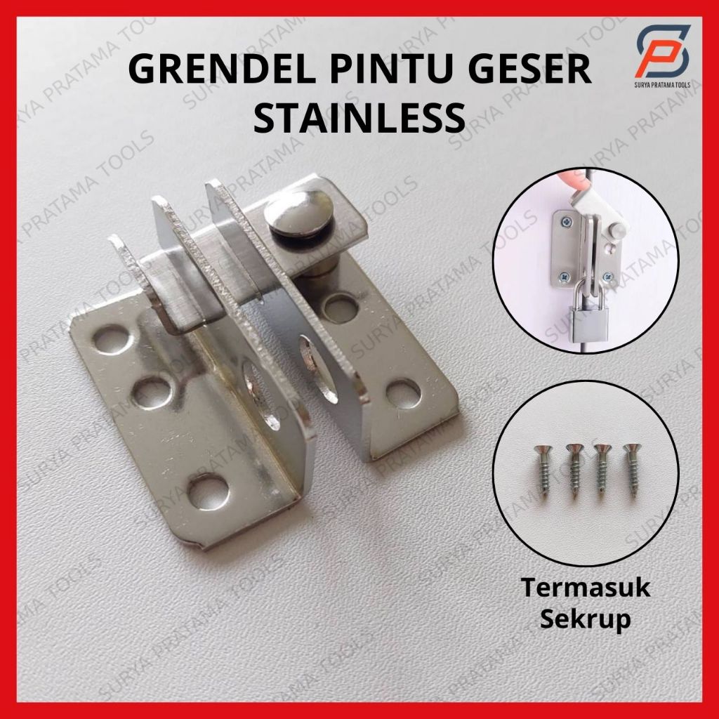 Grendel Pintu Geser Stainless / Slot Kunci Pintu Geser Sliding / Cantolan Gerendel Gembok Pintu