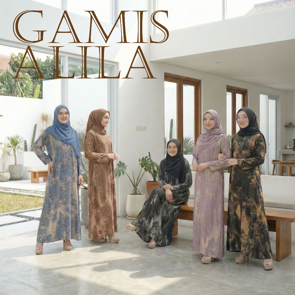 Baju Muslim Syari Gamis Bahan Rayon Jumbo Adem Elegan Nyaman Dan Busui Friendly - Gamis Alila
