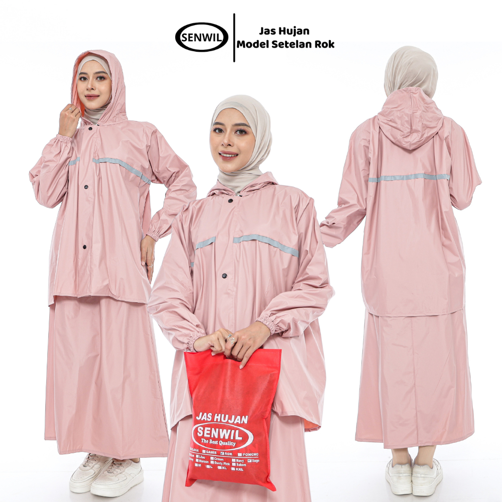 Senwil Jas Hujan Setelan Rok Wanita Dewasa Bahan PVC 0,25 Kuat Elastis Anti Rembes