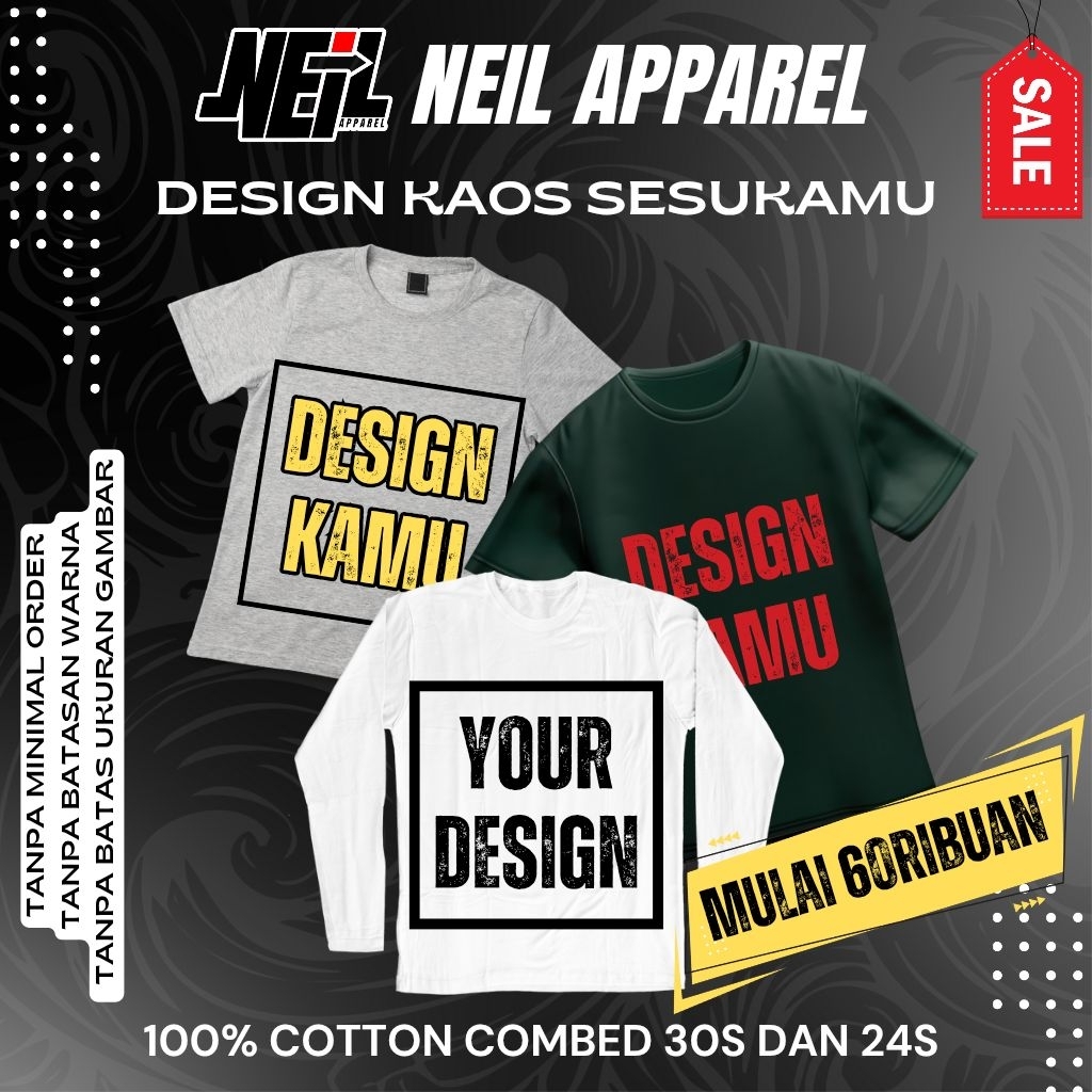 kaos custom satuan dewasa unisex 100% cotton combed 30s