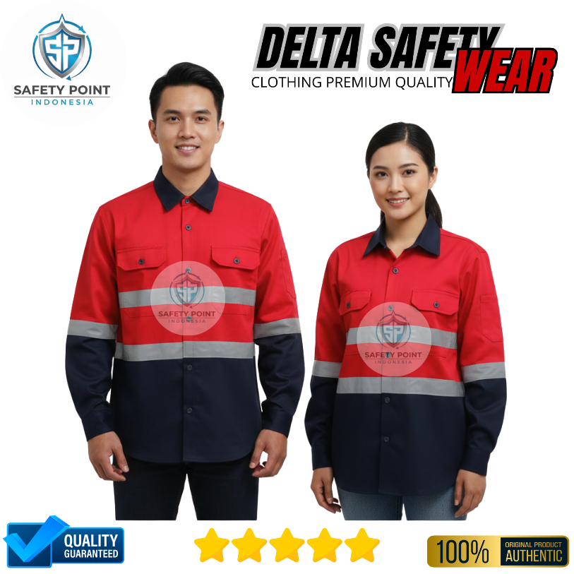 Delta Safety Wear - Baju Safety Proyek K3 Kombinasi Warna Merah Navy Scotlight 3M