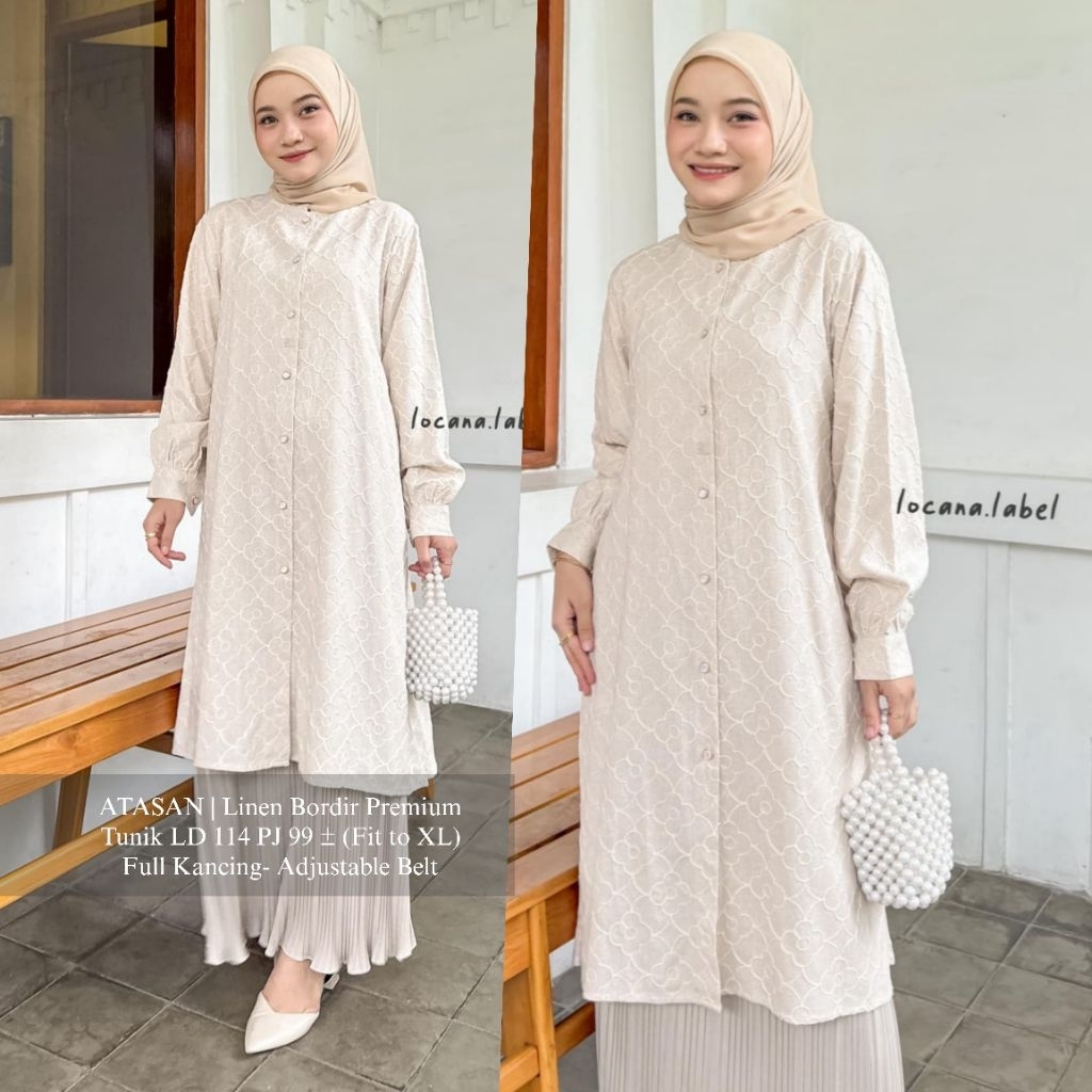 LOCANA BOUTIQUE (READY STOCK) Athaya Linen Bordir Flower Locana Label Original Atasan Raya Merin Tun