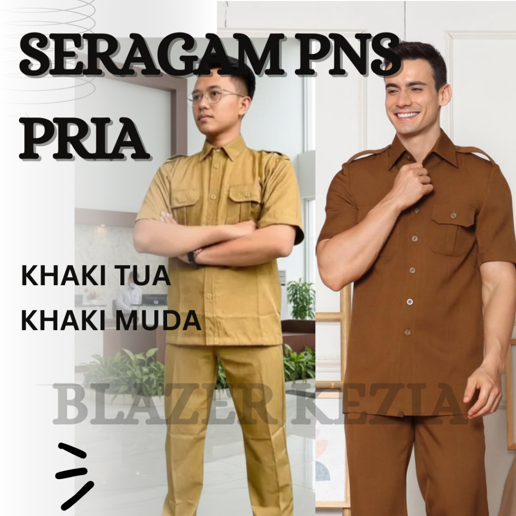 Seragam Dinas Pria PNS ASN Khaki Tua Muda PDH Pemda Guru Keki Kheki  Coklat Terbaru Setelan Celana B