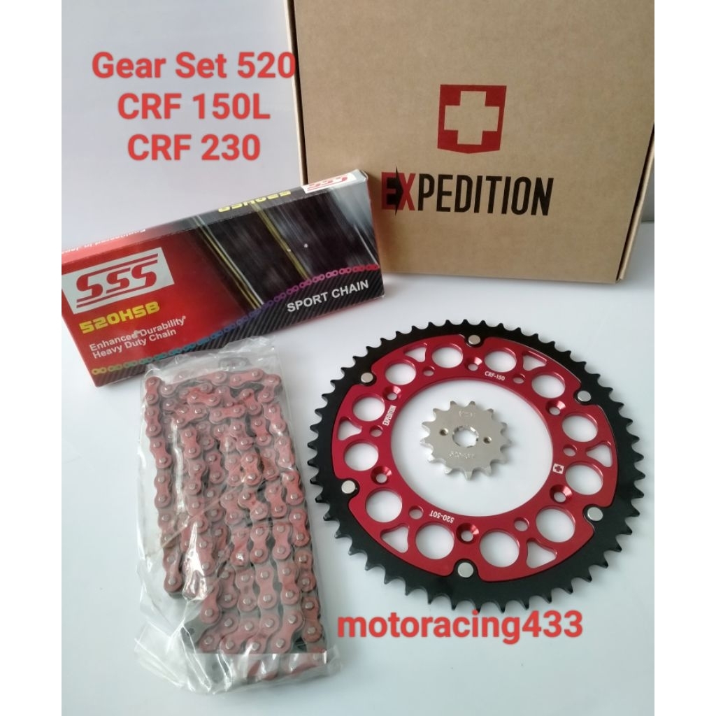 Gear Set 520 CRF 150L CRF 230 Expedition Alumunium Rantai Merah SSS
