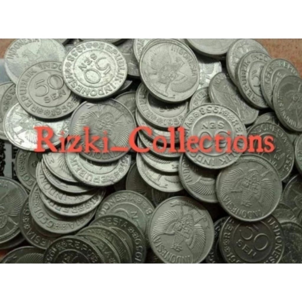 Uang kuno 50 sen garuda . Koin 50 sen