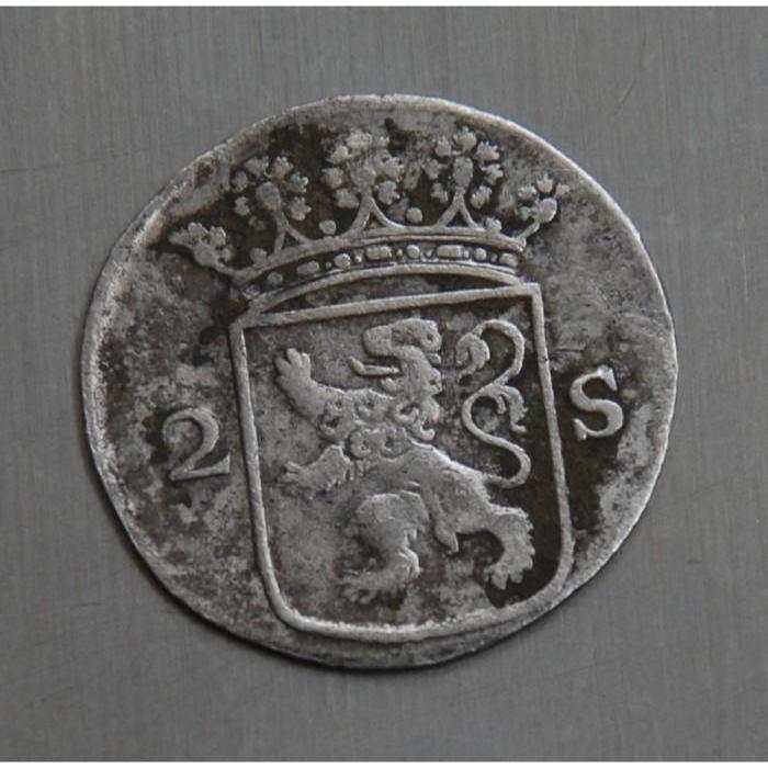 BL415 koin 2 stuiver 1775 dari probinsi Hollandia, koin perak era VOC