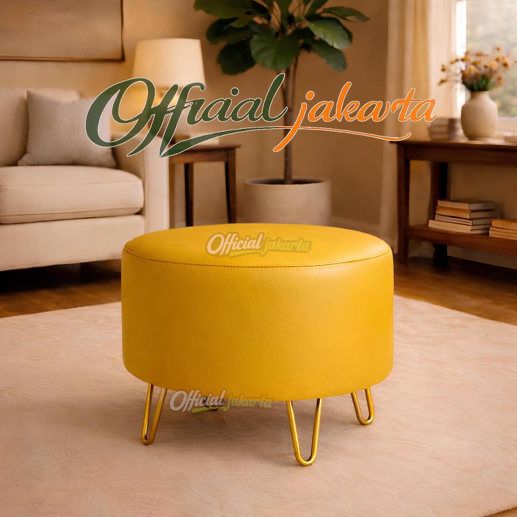 Stool Ottoman Minimalis Diameter 45cm Bangku Duduk Sofa Puff Modern Kursi Bulat Besi Kuat Ruang Tamu