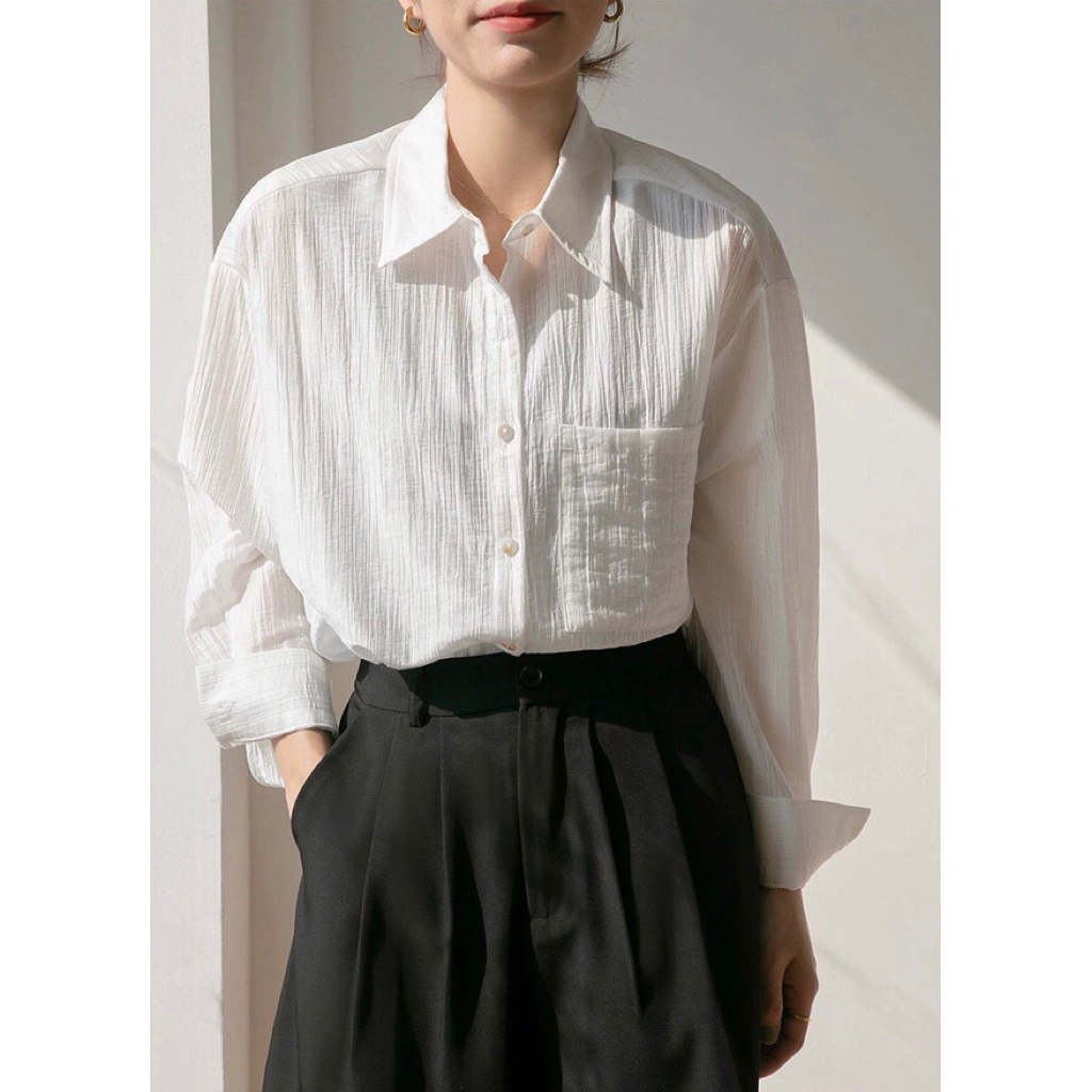 Atasan Kemeja Putih Wanita Lengan Panjang