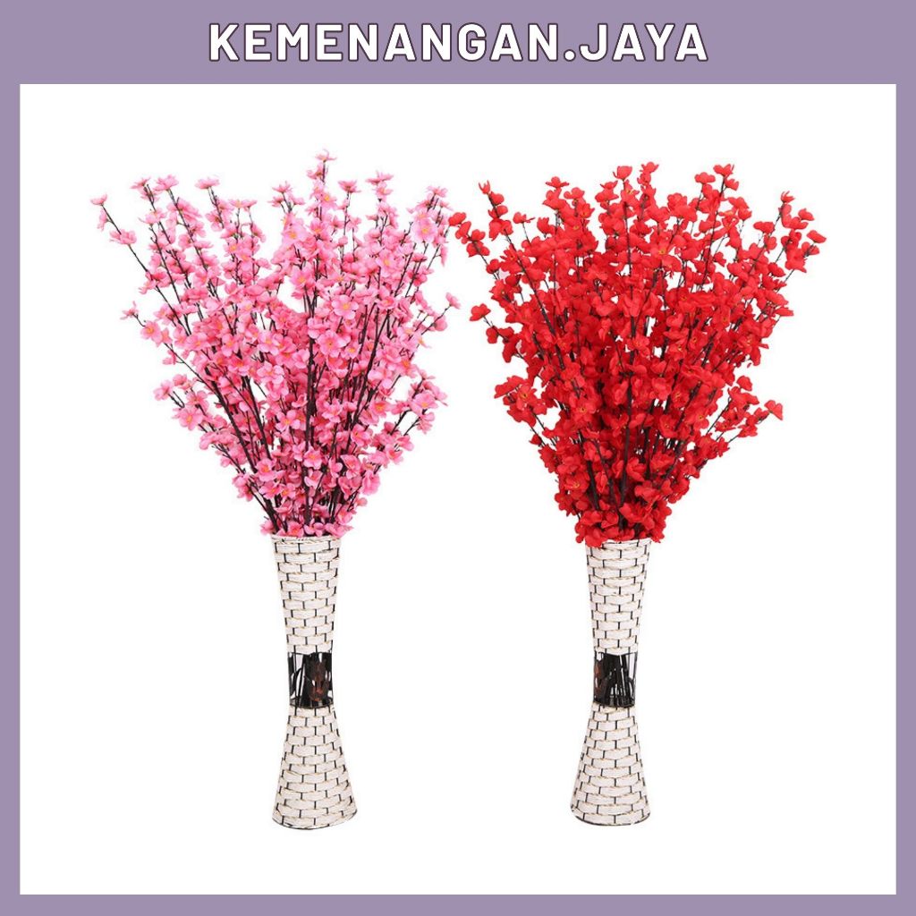 Bunga Sakura Cherry Blossom Tangkai Plastik Daun Sakura Artificial Panjang 65cm Imlek Tanaman Hias B