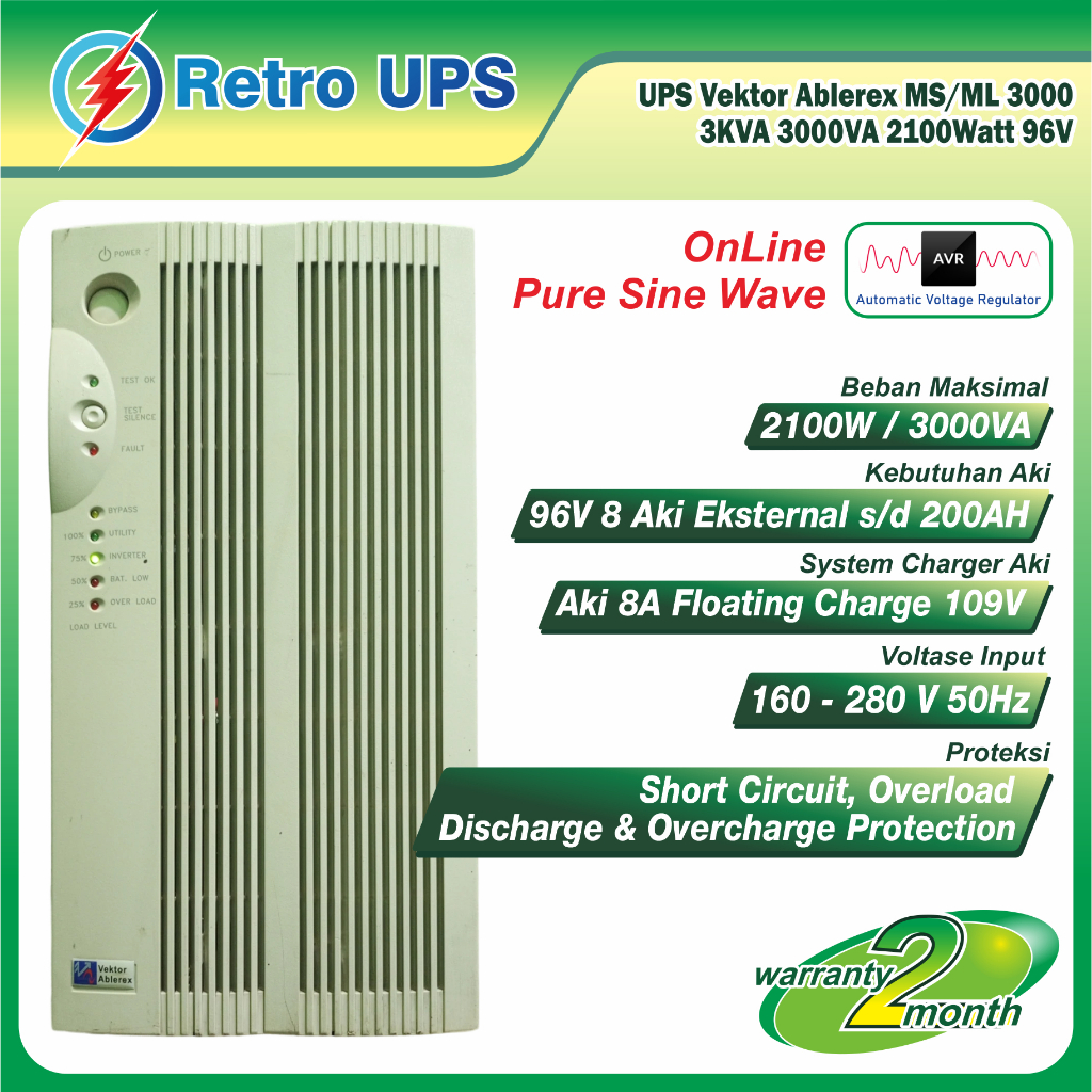UPS Vektor Ablerex MS/ML 3000 3KVA 3000VA 2100Watt 96V