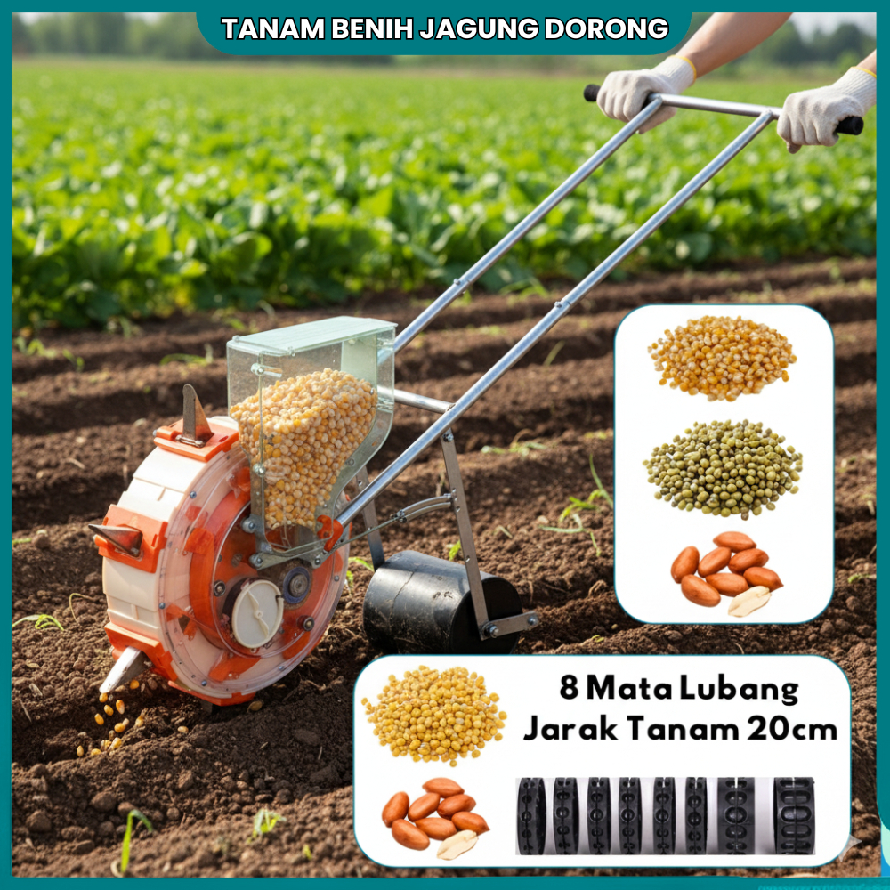 Seed Planter Dorong 8 Mata Lubang Modern Alat Tanam Benih Jagung Padi Kacang Multifungsi
