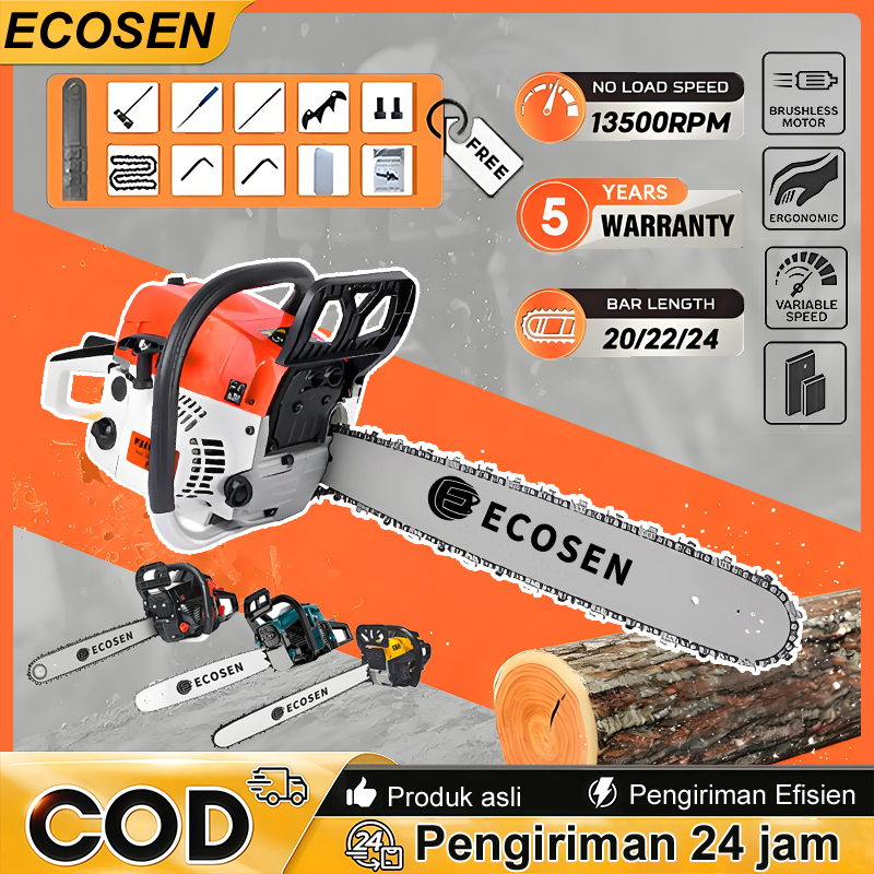 Mesin Chainsaw Alat Pemotong Gergaji Lanjut Bensin Portabel 20/22/24 Inch/Senso Mini Pemotong Kayu