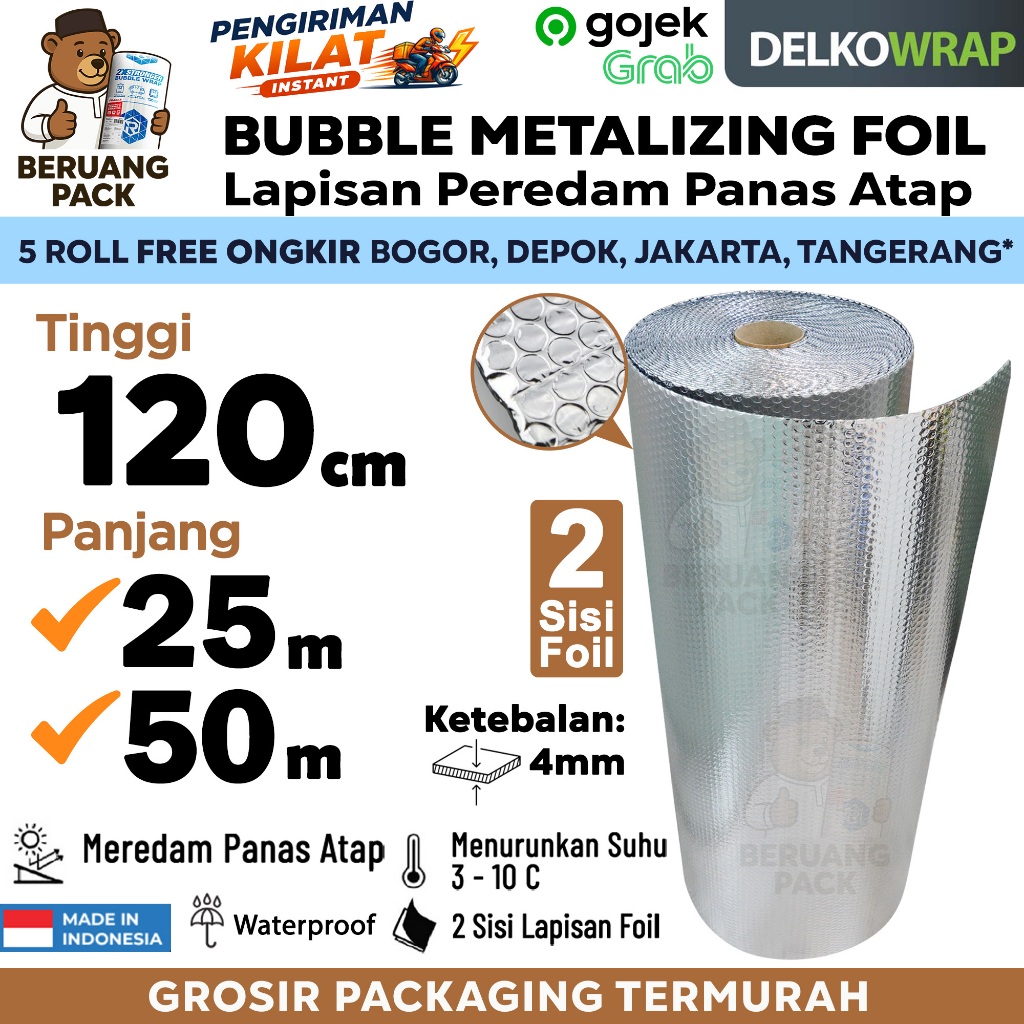Insulation BUBBLE ALUMUNIUM FOIL Peredam Panas Atap Rumah Insulasi Anti Panas Atap 120 CM / ROLL