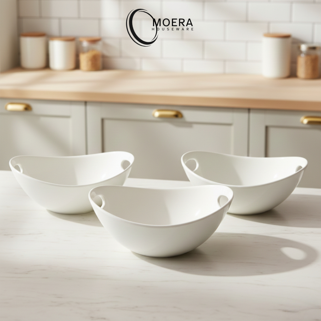 MOERA Mangkok buah keramik premium Putih Polos Ukuran 25,5x22 cm hotelware putih polos 131-1