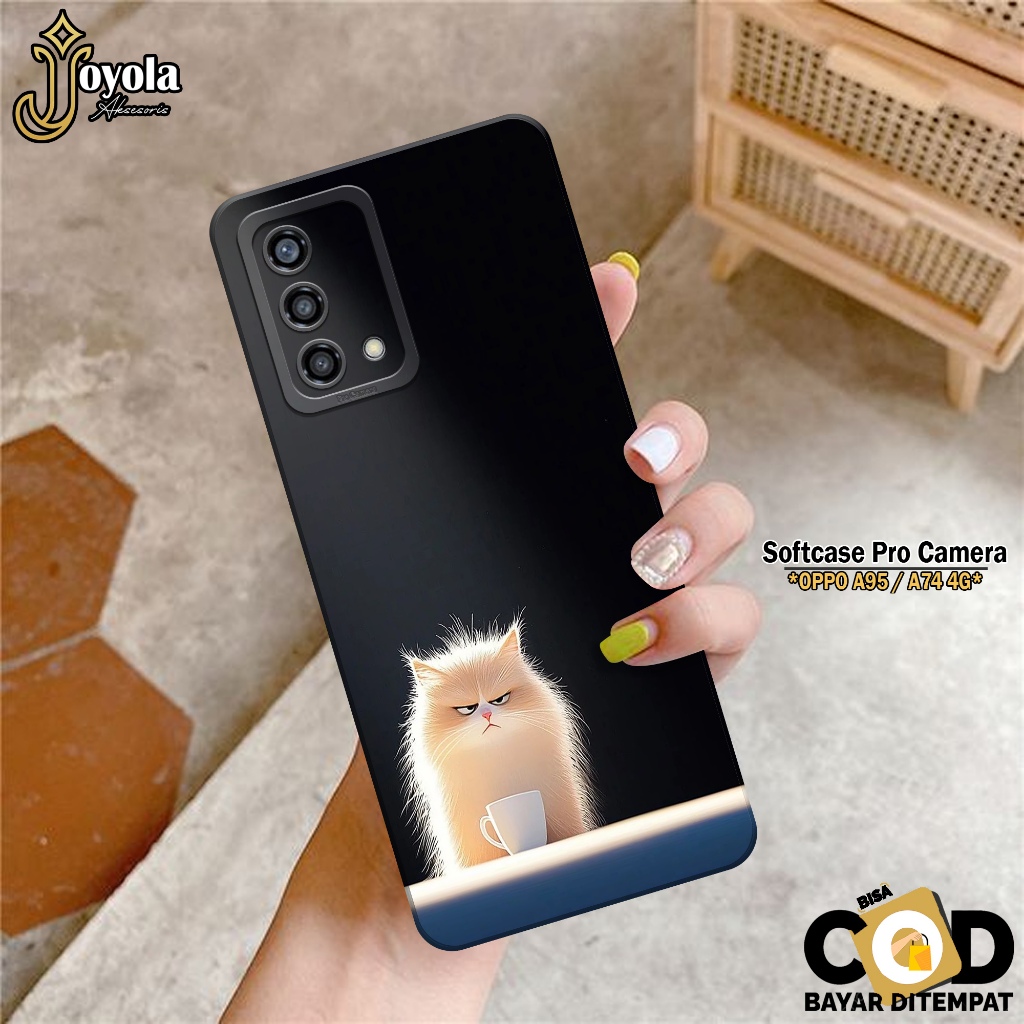 JOYOLA Case OPPO A95/A74 - Fahion Case Kucing - Softcase OPPO A95/A74 - Pro Camera - Casing OPPO A95