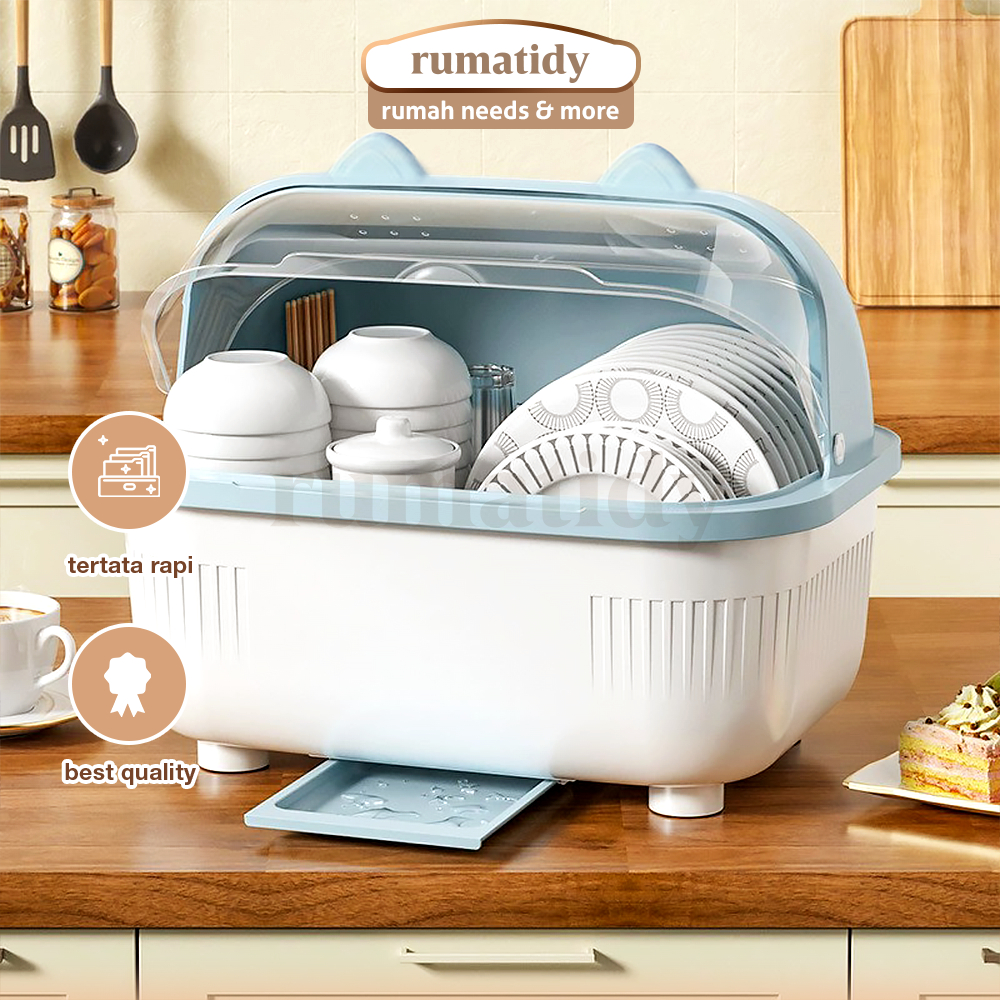RUMATIDY - Rak Pengering Piring Full Cover Minimalis Modern Anti Debu Hemat Ruang