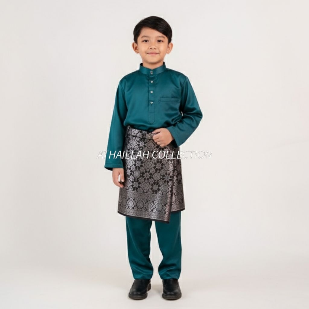 Setelan Baju Teluk Belanga Anak Laki-laki Kurung Melayu Baju Koko Muslim Satin Silk Premium