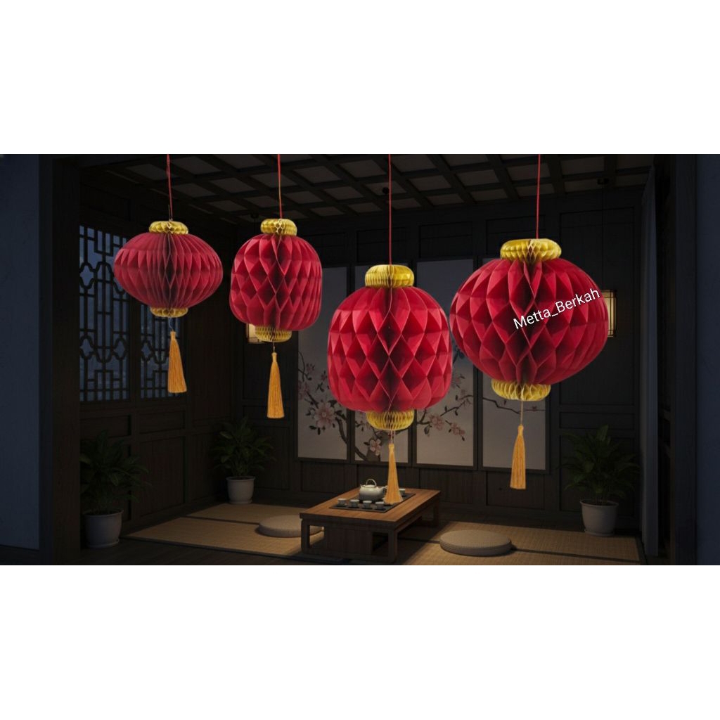 Lampion Lipat Kertas Imlek Premium/ Gantungan Lampion Honeycomb