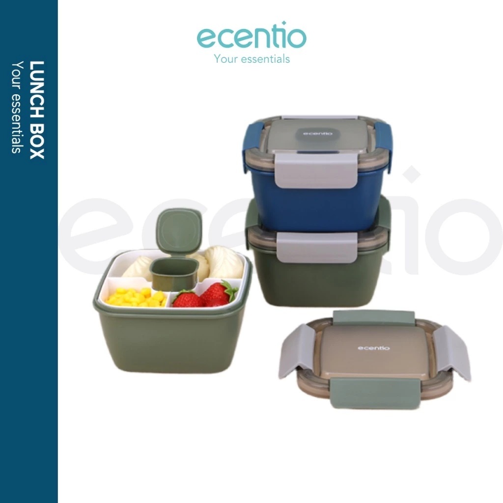 ECENTIO Kotak Makan Double Layer 1100 ml Terdapat Wadah Saus Kecil
