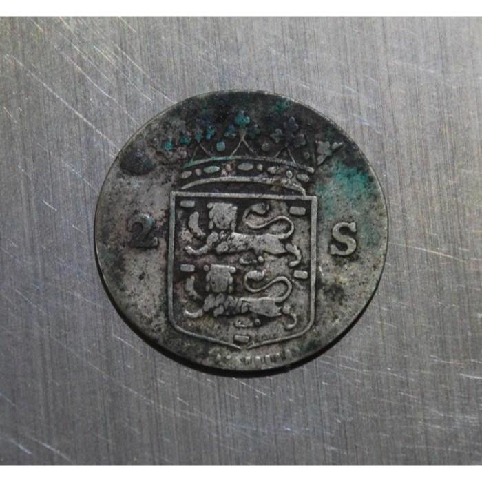 BL632 koin 2 stuiver 1762 dari probinsi West Frisia, koin perak era VOC