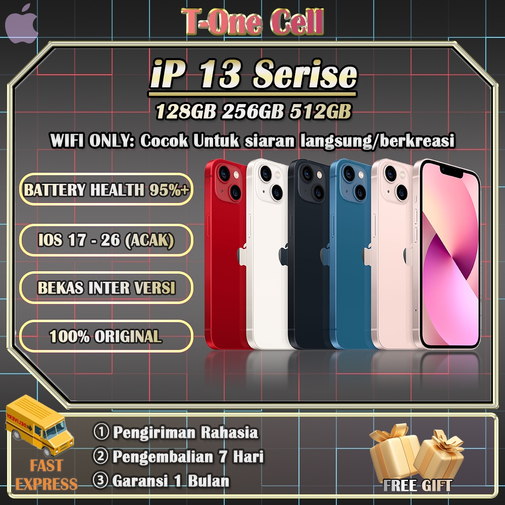 iPhone 13 BEKAS/SECOND 100% ORI 128/256/512GB INTER, Game/Live streaming/ Kreasi, Lancar Tanpa Lag