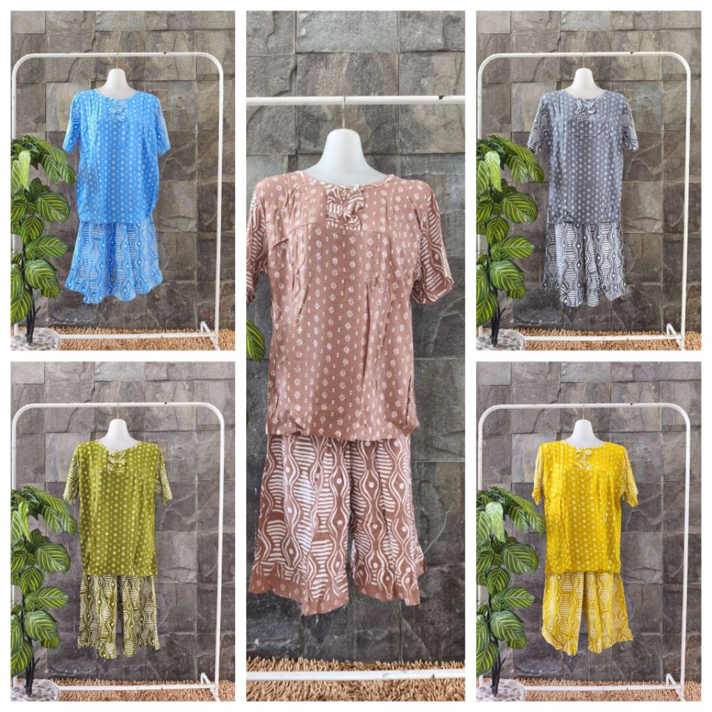 (Ld 100-104 CM) Daster Setelan Qonita Batik Pekalongan K 3/4 Sakura HLS