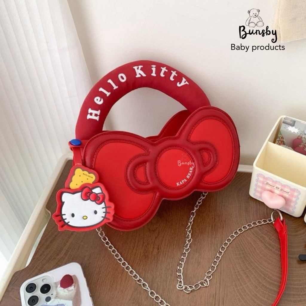 Bunsby Sanrio Hello Kitty Bow Sling Bag Red Pink | Tas Tenteng / Tas Selempang Tas Tenteng Anak Dewa