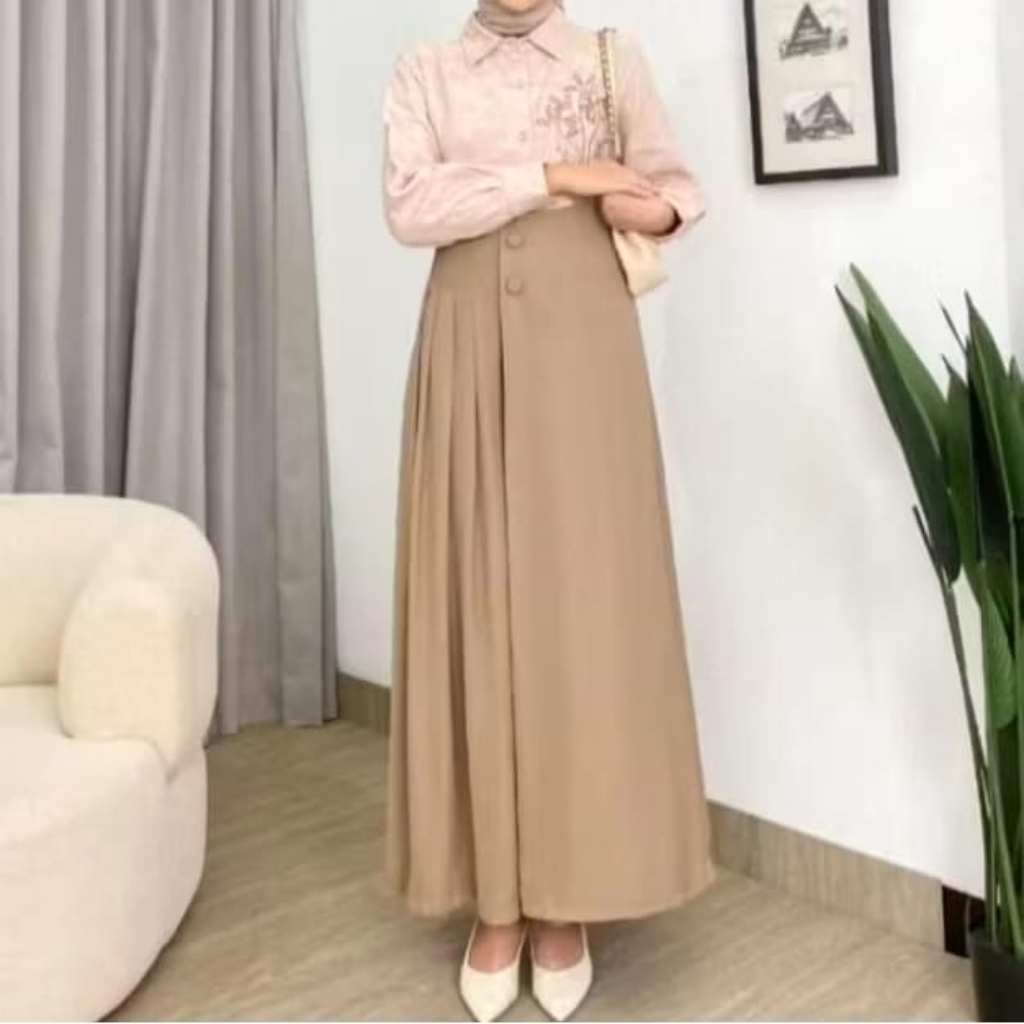 Celana husna terbaru Rok Wanita Kekinian husna Premium Higwaist Pleats - Variasi 2 Kancing