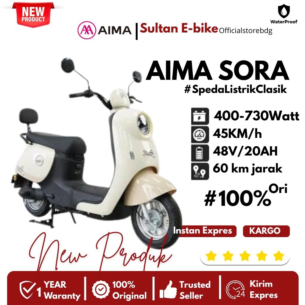 Aima Sora Sepeda listrik Model Scuter metic 48V/20Ah Bergaransi Siap kirim