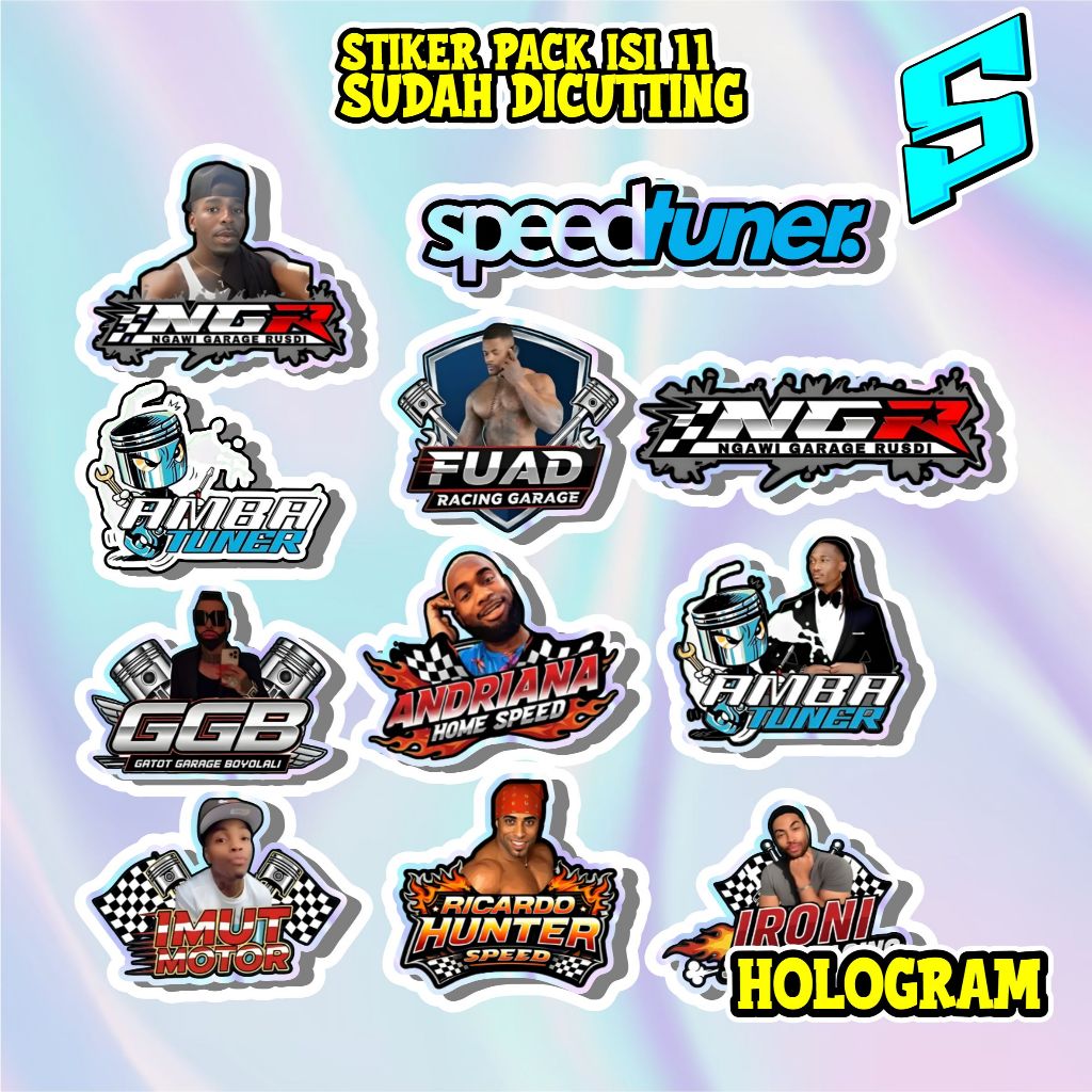 STIKER PACK ISI 11 HOLOGRAM NGR NGAWI GARAGE RUSDI AMBA TUNER IRONI SPEED RACING  STIKER PACK TUNER 