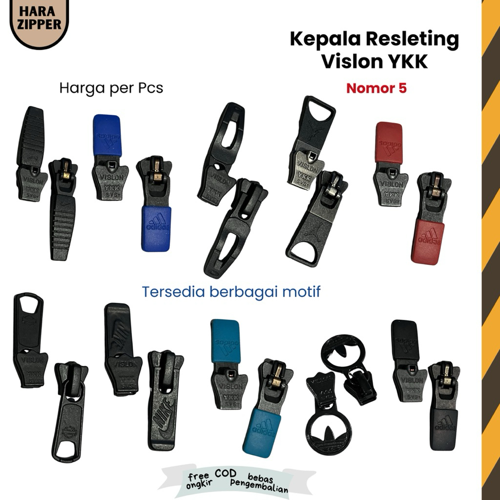 Kepala Zipper/Kepala Resleting Vislon No. 5 Hitam