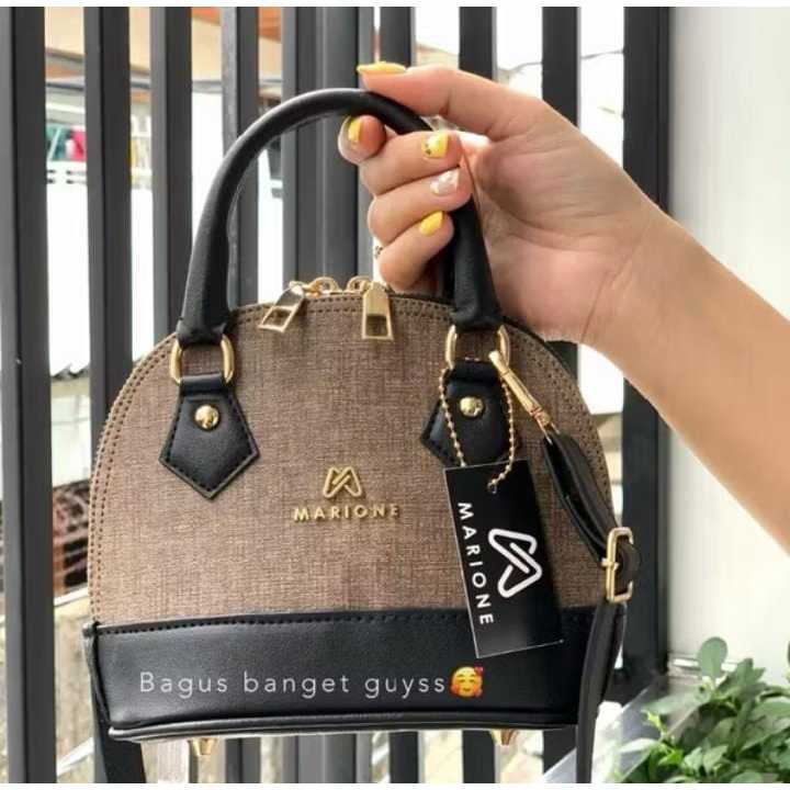 MARIONE - ALMA tas slempang  wanita motif serat kayu