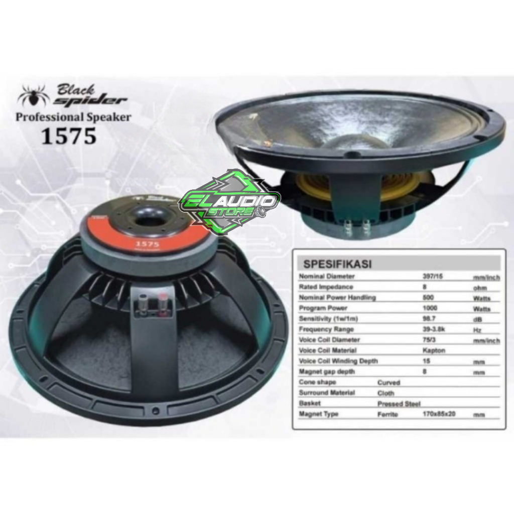 Speaker Black Spider 15 in15'' 15in Type 1575 VC 3inch Rangka Diral Original 1000 Watt