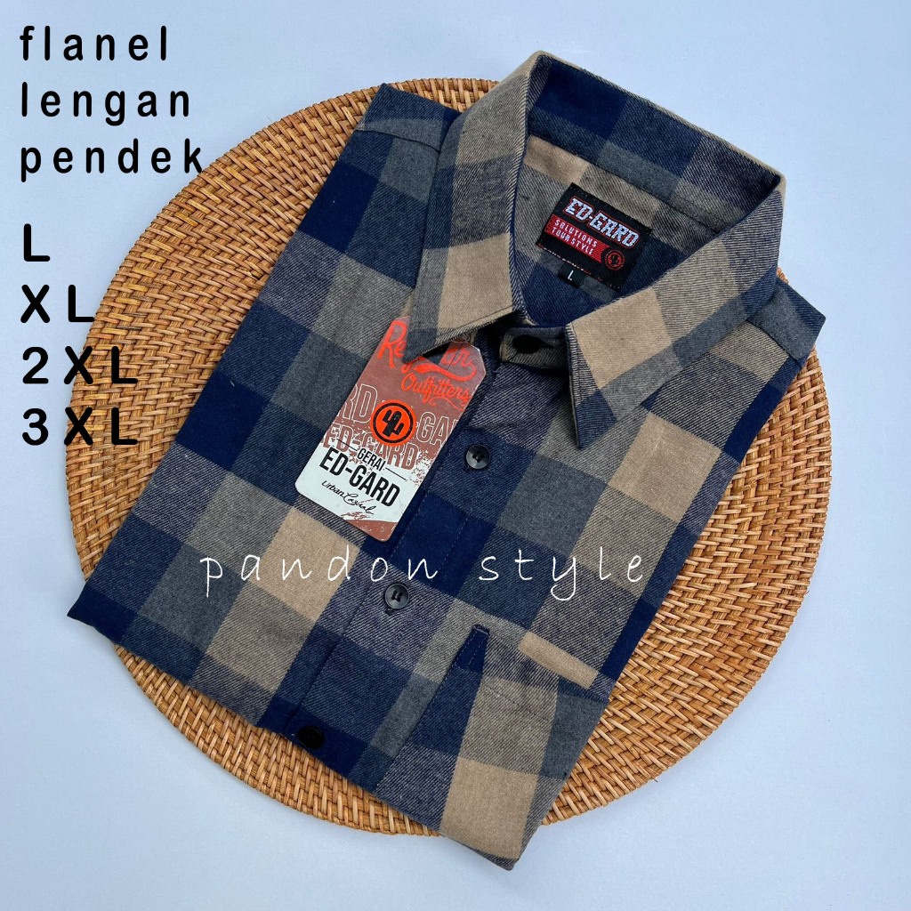 kemeja flanel jumbo pria lengan pendek premium kemeja kotak kotak dewasa masakini