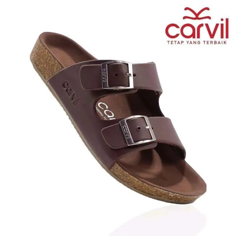 sandal Carvil Jepit Sandal Pria bahan kulit warna hitam tan dan cokelat Sandal Casual