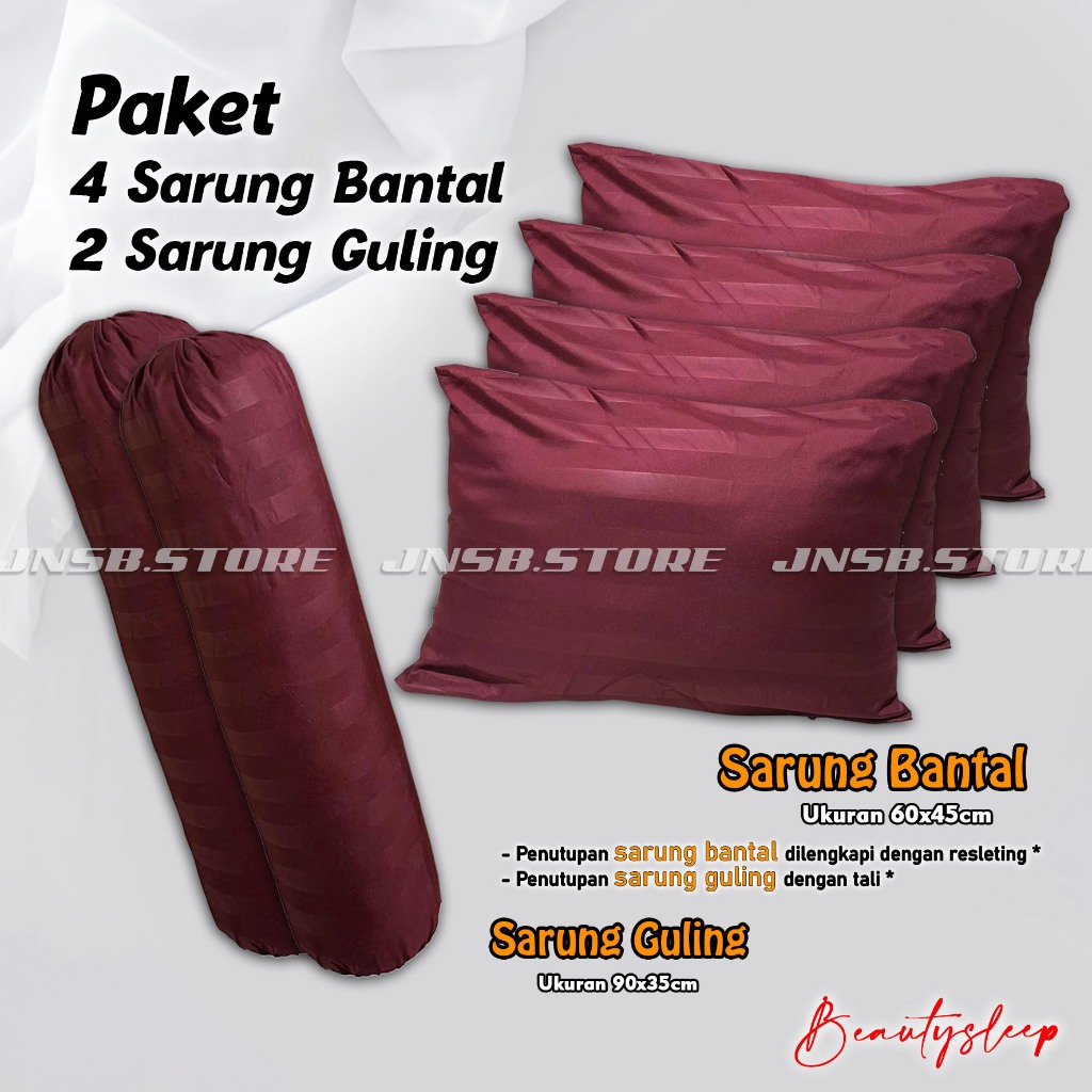 1Set 4 Sarung Bantal 2 Sarung Guling Tidur Luxury Polos Embos Kualitas Premium Resleting