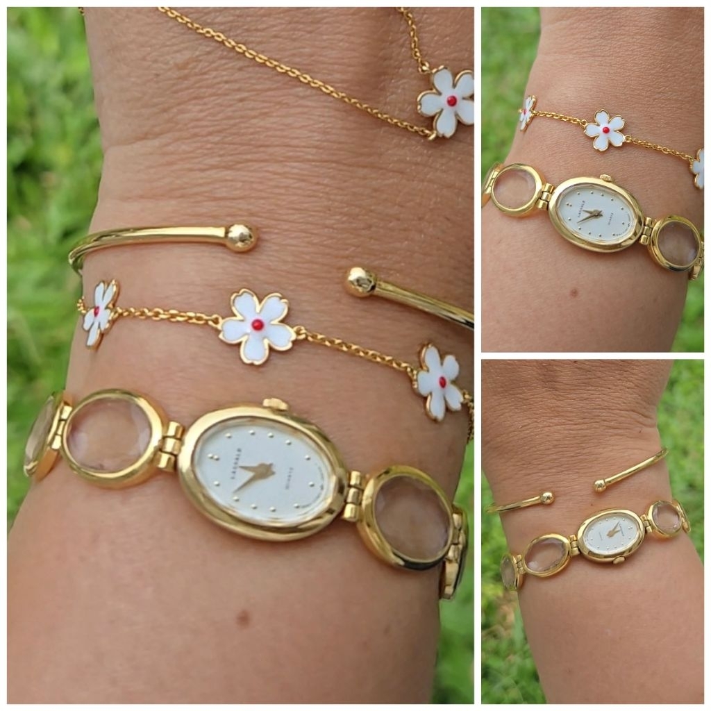 Seiko 1E20 - 3A60 Lassale Gold Plated Quartz Vintage Ladies Watch with White Dial and Oval Faceted C