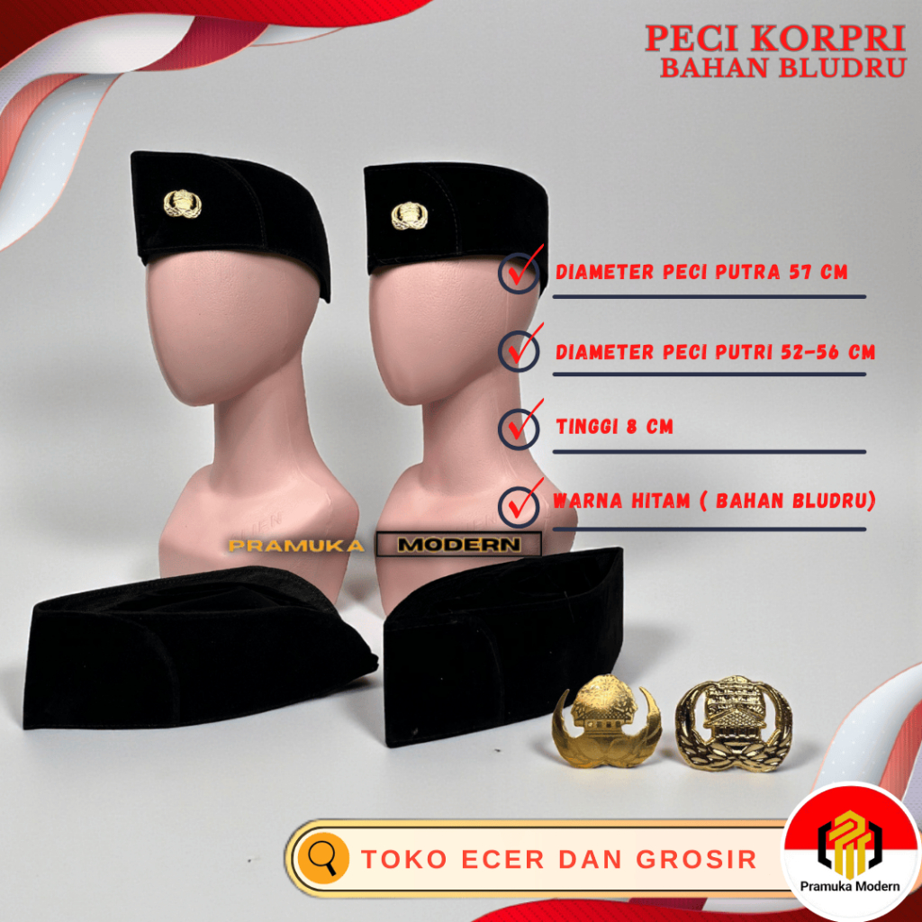 Peci korpri + pin korpri / peci asn warna hitam / peci pelantikan pns pppk putra putri
