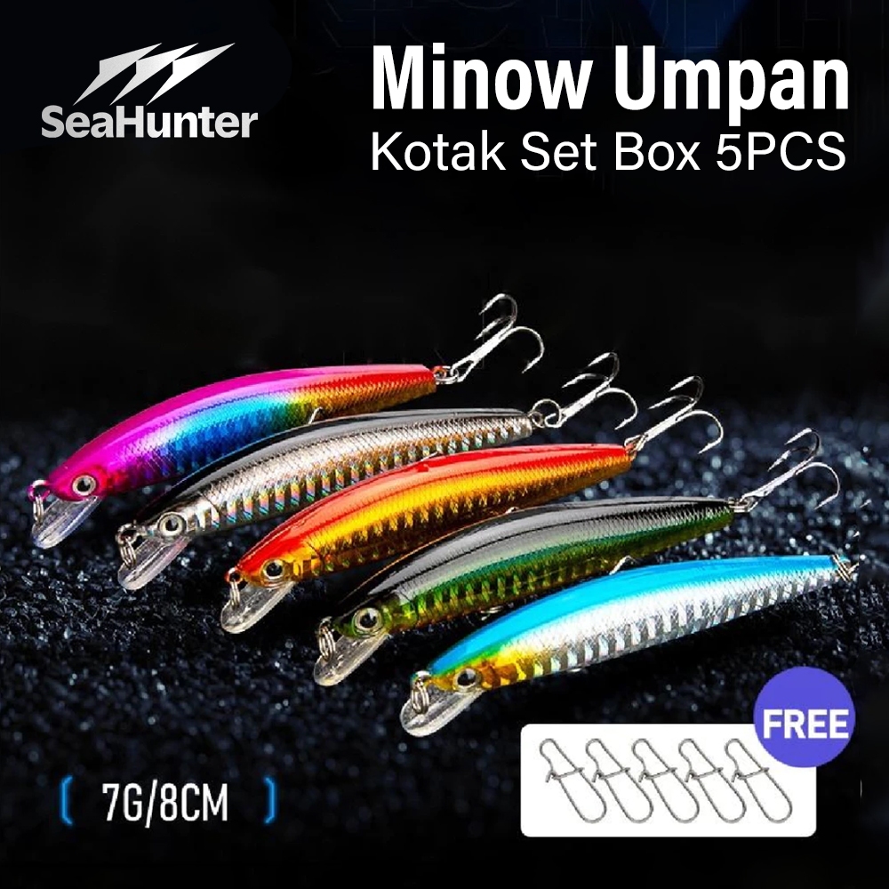 [OFFICIAL] SeaHunter Umpan Minnow Mengapung Set 5 PCS - Umpan Pancing Tiruan 8cm/7g, Umpan Ikan Tera
