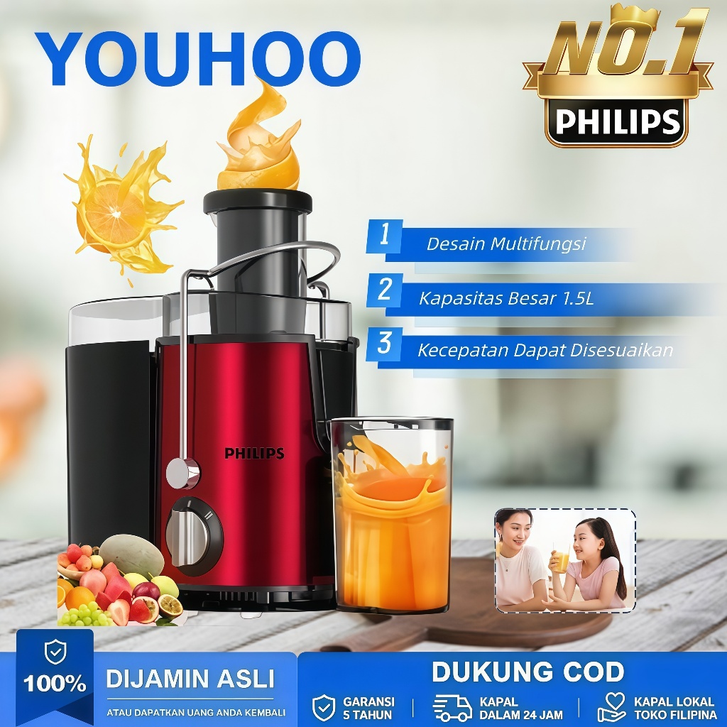YOUHOO Juicer Lambat Multifungsi 350ml Pemisah Jus Terbaik Juicer