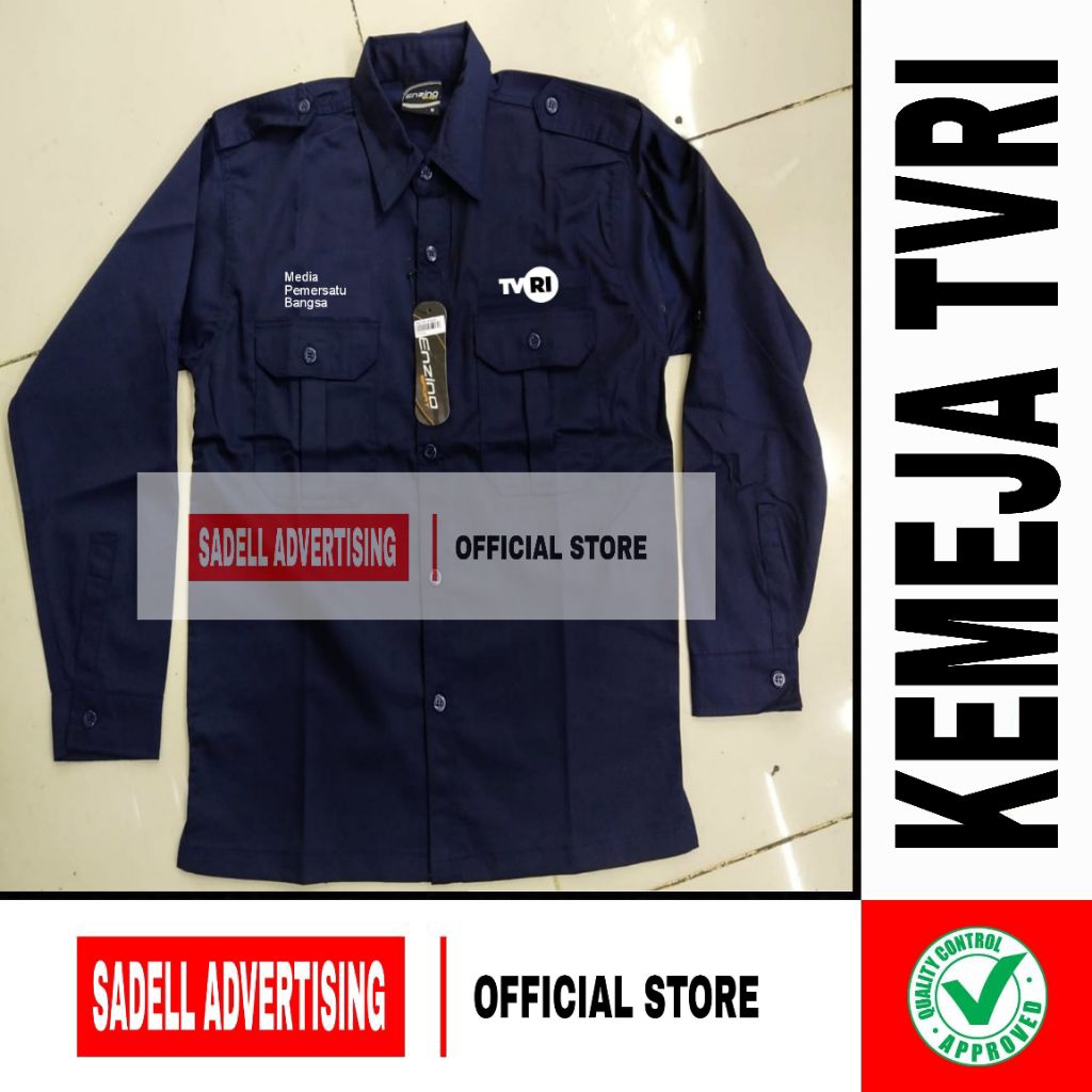 Kemeja TVRI Seragam TVRI Baju TVRI Navy PDH Lengan Panjang Pria Bordir