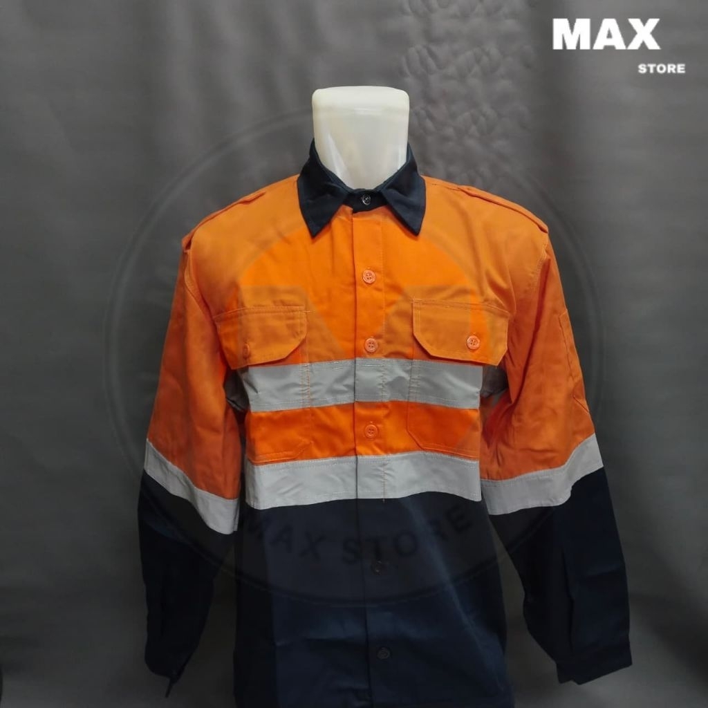 BAJU SAFETY KOMBINASI KERJA PRIA K3 LENGAN PANJANG MURAH