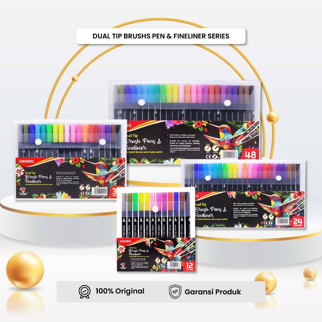 Spidol Drawing Pen Dual TIP Brush Pen Set 12 24 36 48 Warna Dual Tip Brush Pen Color