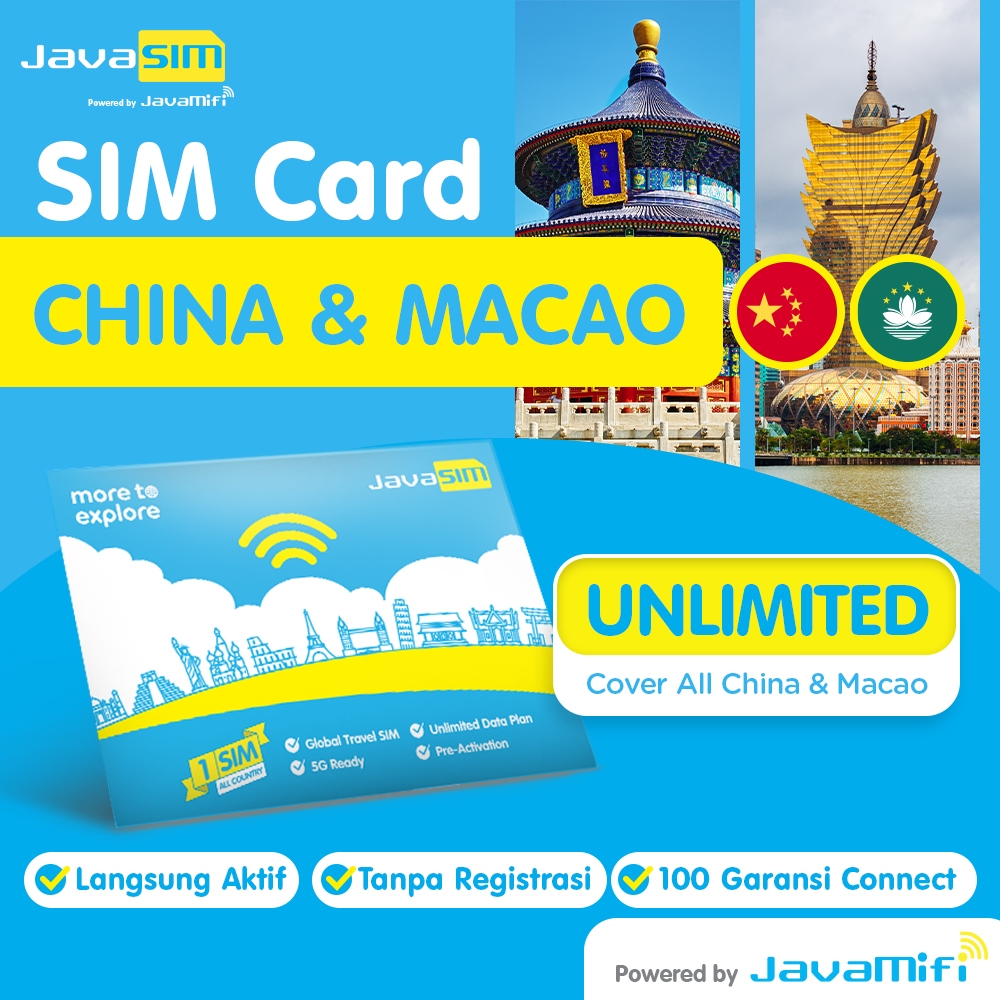 JavaMifi SIM Card CHINA MACAO Unlimited Quota 30 HARI